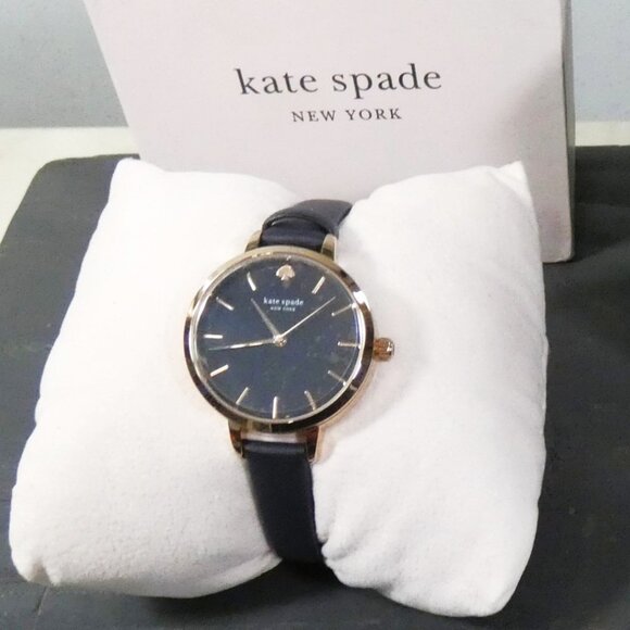 NiB Kate Spade New York Metro Slim Women's Watch,  Navy Blue Leather Strap $198 - Picture 3 of 15